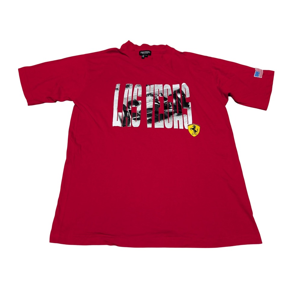 Ferrari T-Shirt Men L Red Las Vegas F1 Racing Graphic Patch Logo Short Sleeve